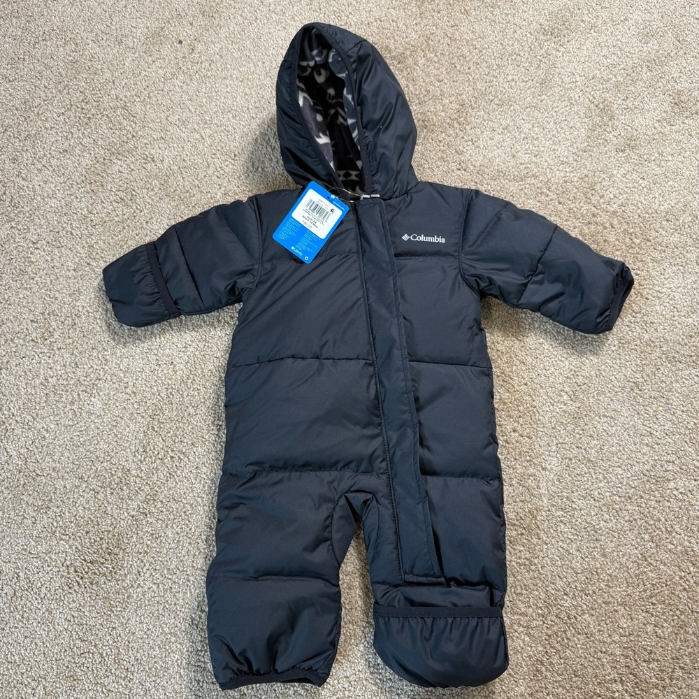 NWT Columbia Infant Snuggly Bunny II Snow Suit‎ Bunting Black Puffer Hooded 3-6m